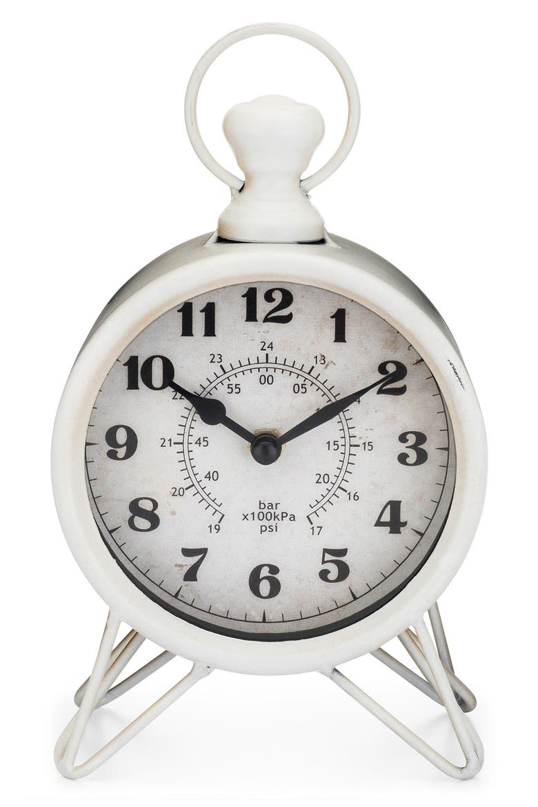 Vintage Metal Tabletop Clock, Main, color, WHITE