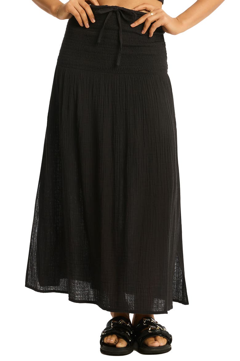 Sunset Beach Cotton Gauze Cover-Up Skirt, Alternate, color, BLACK