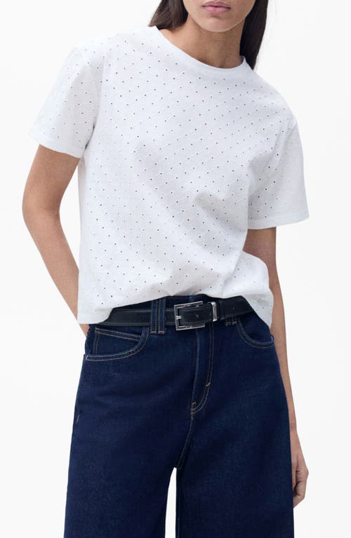 Mango Embroidered Openwork Cotton T-shirt In White