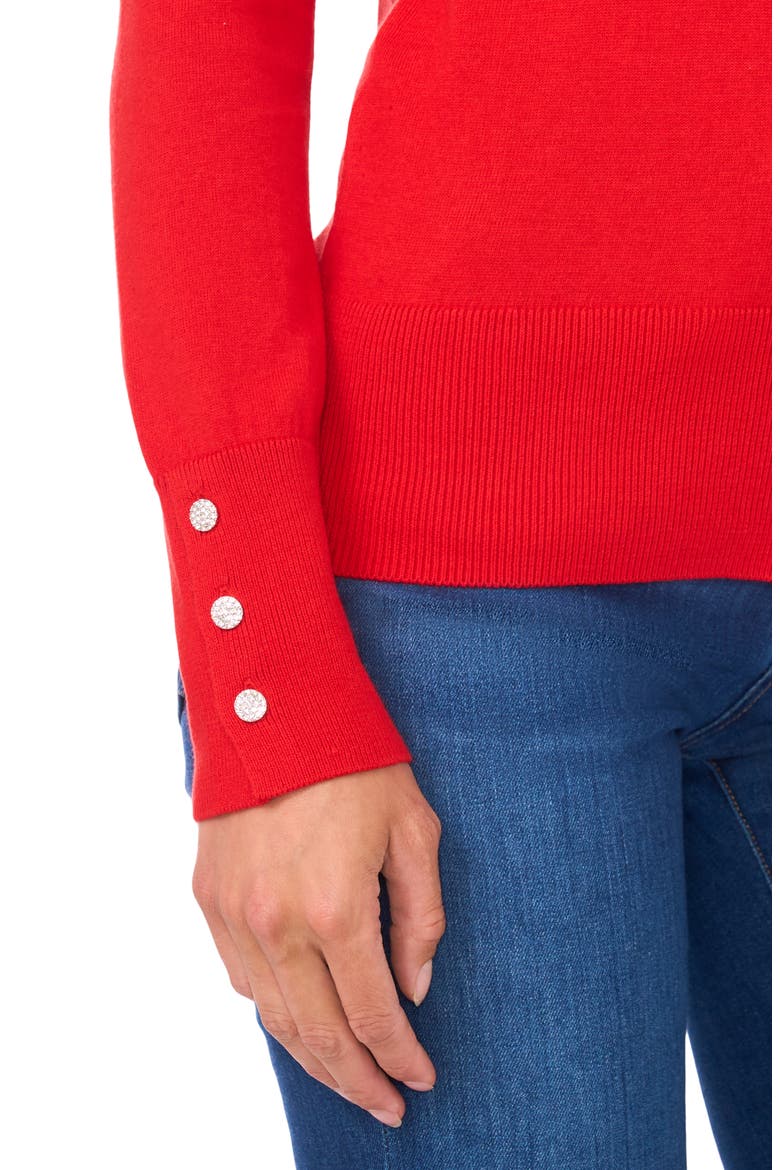 Button Cuff Cotton Blend Sweater, Alternate, color, CLASSIC CHERRY