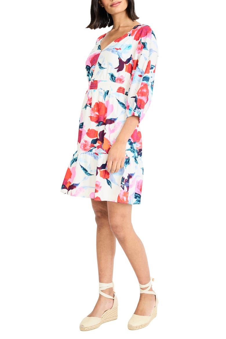 Three Quarter Sleeve Printed Minidress, Alternate, color, SOFT WHITE/ PINK