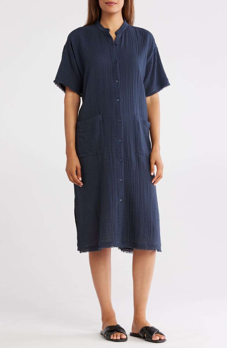 Eileen Fisher Modern Collar Cotton Shirtdress, Main, color,
