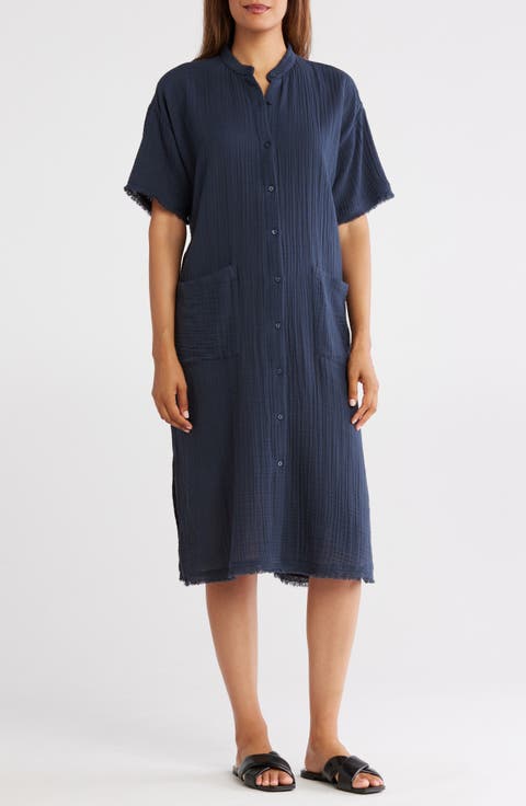 Modern Collar Cotton Shirtdress
