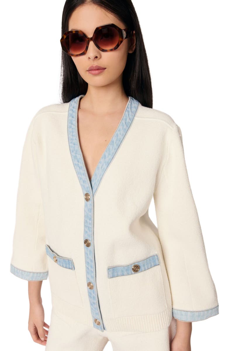 maje Long sleeve cardigan with denim details, Main, color,