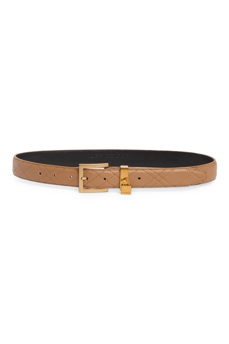 30mm Quilted Leather Belt, Main, color, DARK CAMEL