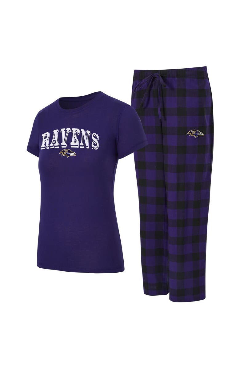 CONCEPTS SPORT Women's Concepts Sport Purple/Black Baltimore Ravens Avondale T-Shirt & Pants Flannel PJ Set, Main, color, Purple