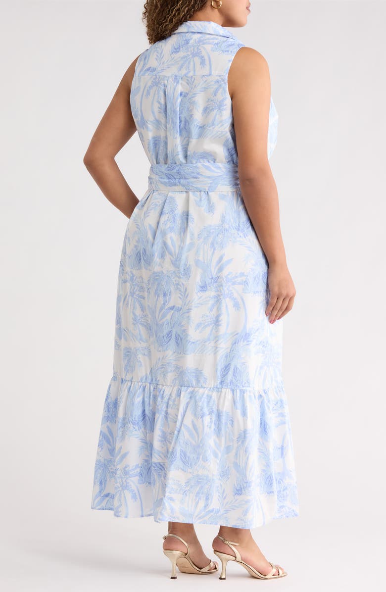 SUGARLIPS Poly Leaf Cileah Ruffle Collar Maxi Dress, Alternate, color, Blue/ White Multi