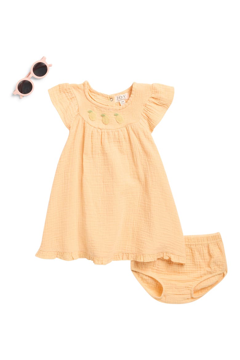 Organic Cotton Gauze Dress, Bloomers & Sunglasses Set, Main, color, ORANGE