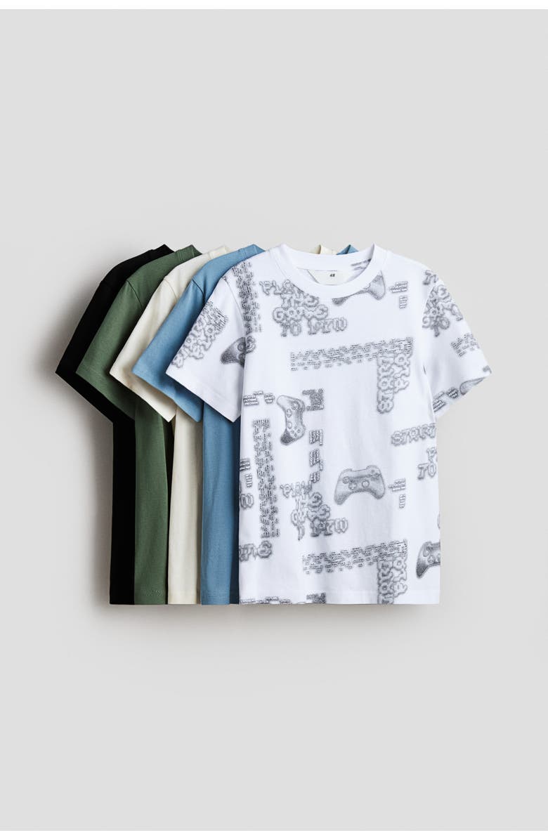 H&M 5-pack cotton t-shirts, Main, color, Green/Game Controllers