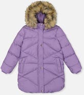 Deux par Deux Long Diamond Quilted Faux Fur Hood Puffer Coat