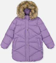 Deux par Deux Long Diamond Quilted Faux Fur Hood Puffer Coat