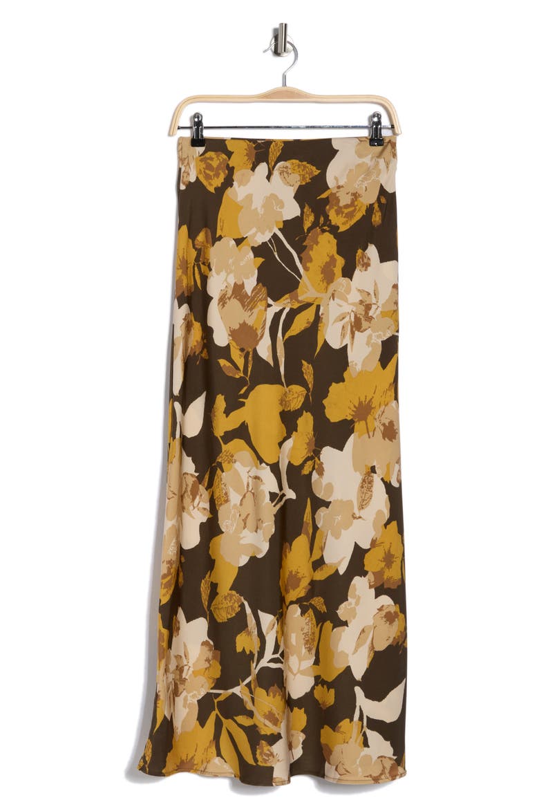 Floral Satin Maxi Skirt, Alternate, color, OLIVE