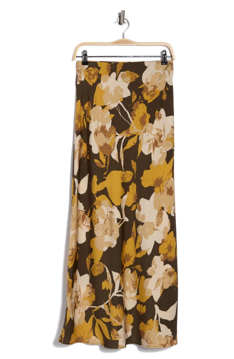Renee C Floral Satin Maxi Skirt, Alternate, color, Olive
