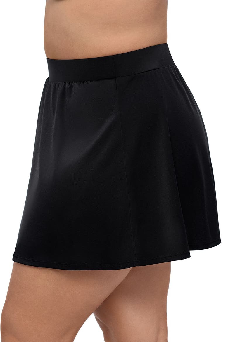 Mid-Rise Wide Waistband Control Plus Size Swim Skirt, Alternate, color, Black