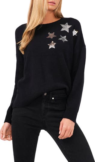 CeCe Sequin Star Cotton Blend Sweater Nordstrom