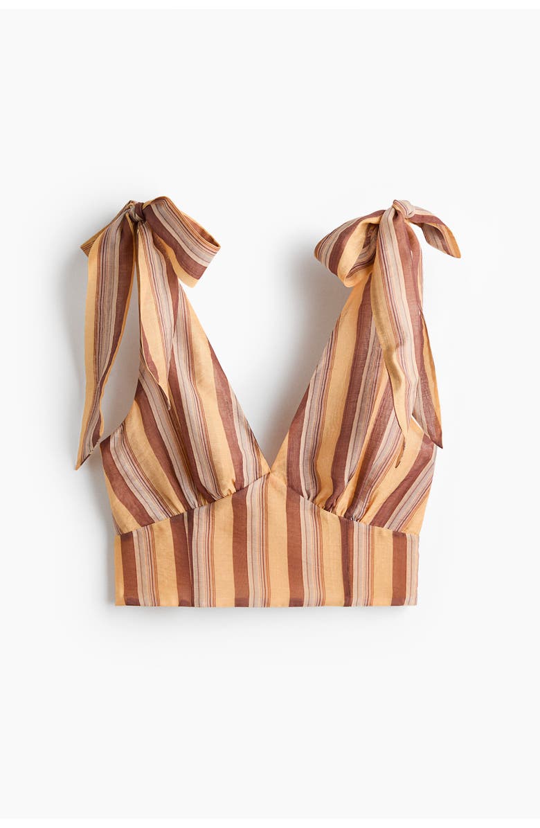H&M Cropped Tie-strap Top, Main, color, Beige/Striped