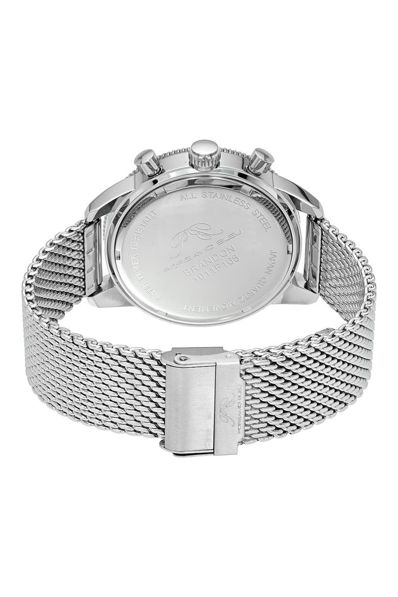 Brandon Chronograph Mesh Strap Watch, 44mm, Alternate, color, SILVER/BLUE