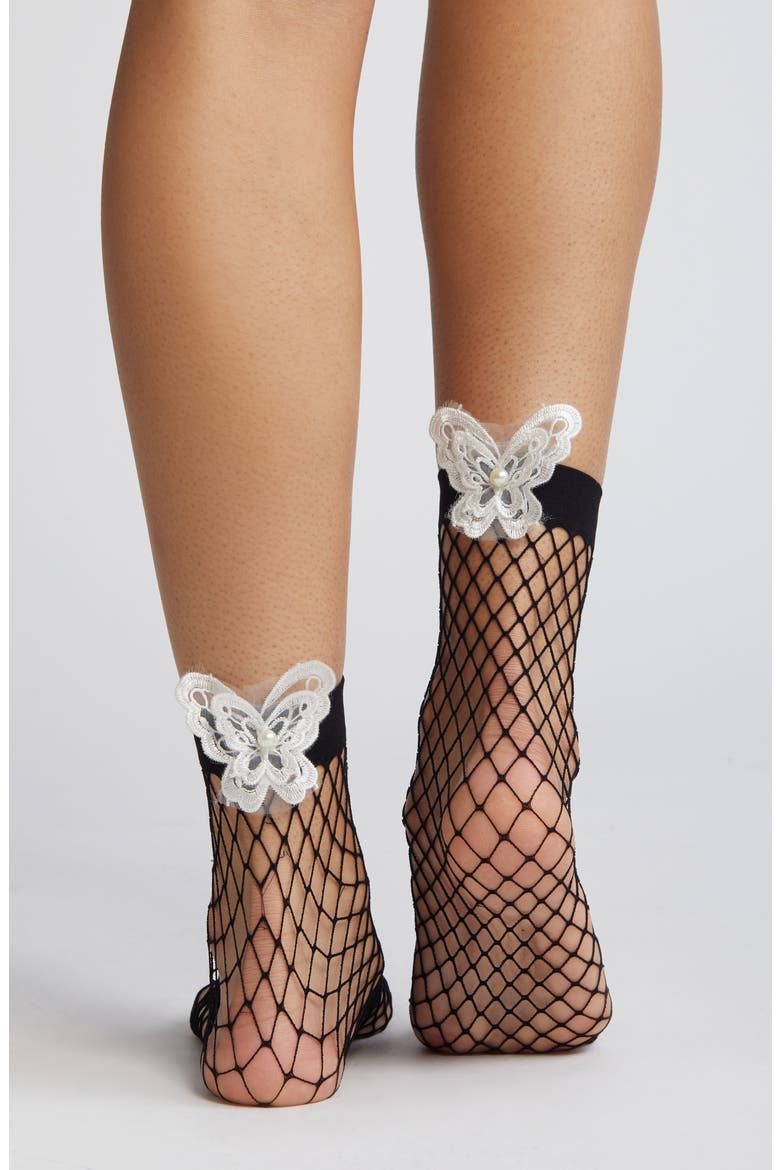Butterfly Fishnet Socks, Alternate, color, WHITE