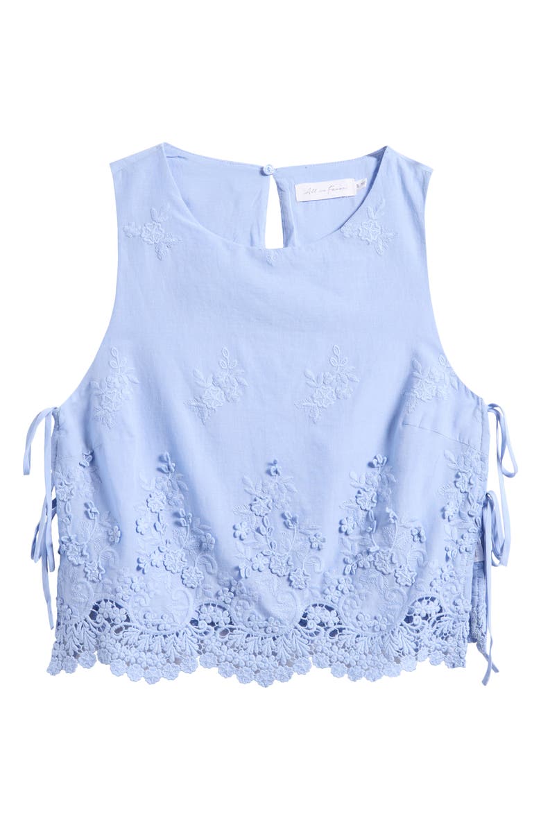 All in Favor Eyelet Embroidered Side Tie Cotton Tank, Alternate, color, Periwinkle