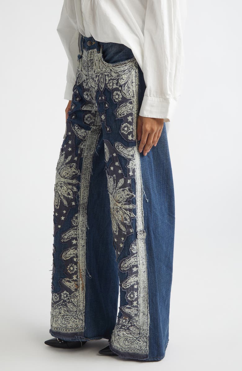R13 Darcy Loose Fit Jeans, Alternate, color, Blue Bandana Applique