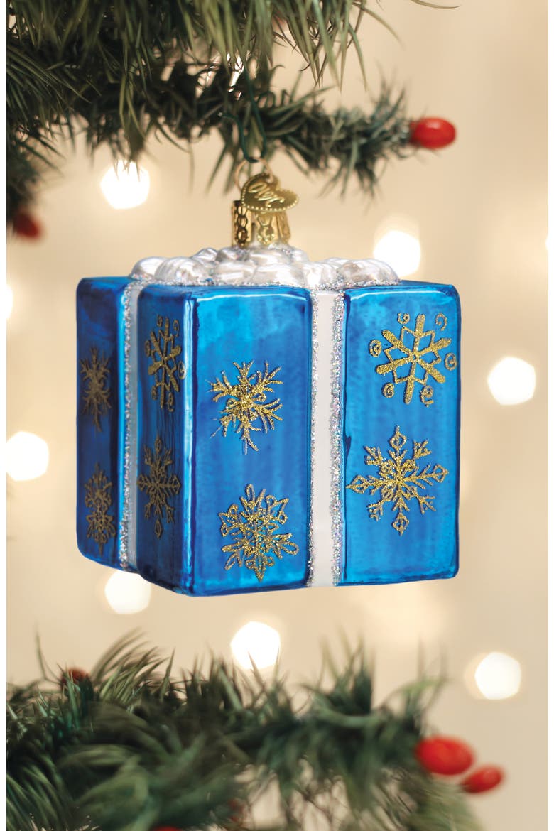Hanukkah Gift Box Glass Ornament, Alternate, color, BLUE