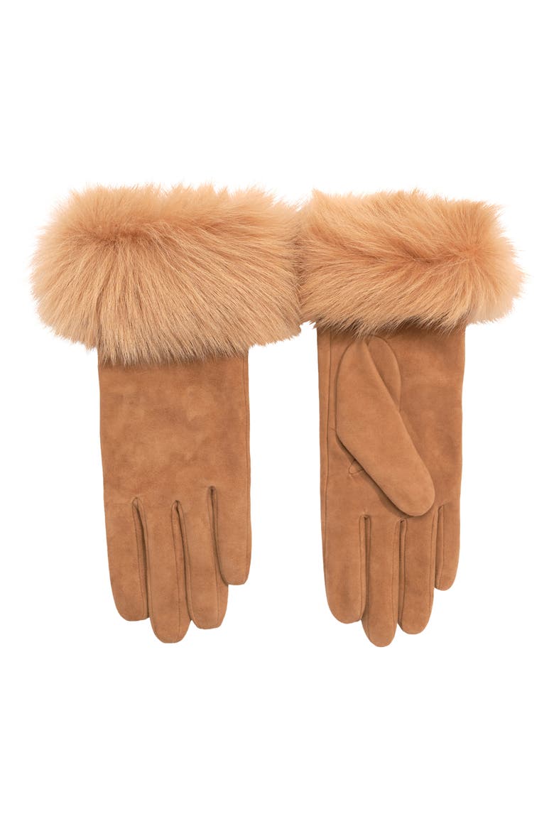 Toscana Trim Suede Gloves, Main, color, TOBACCO