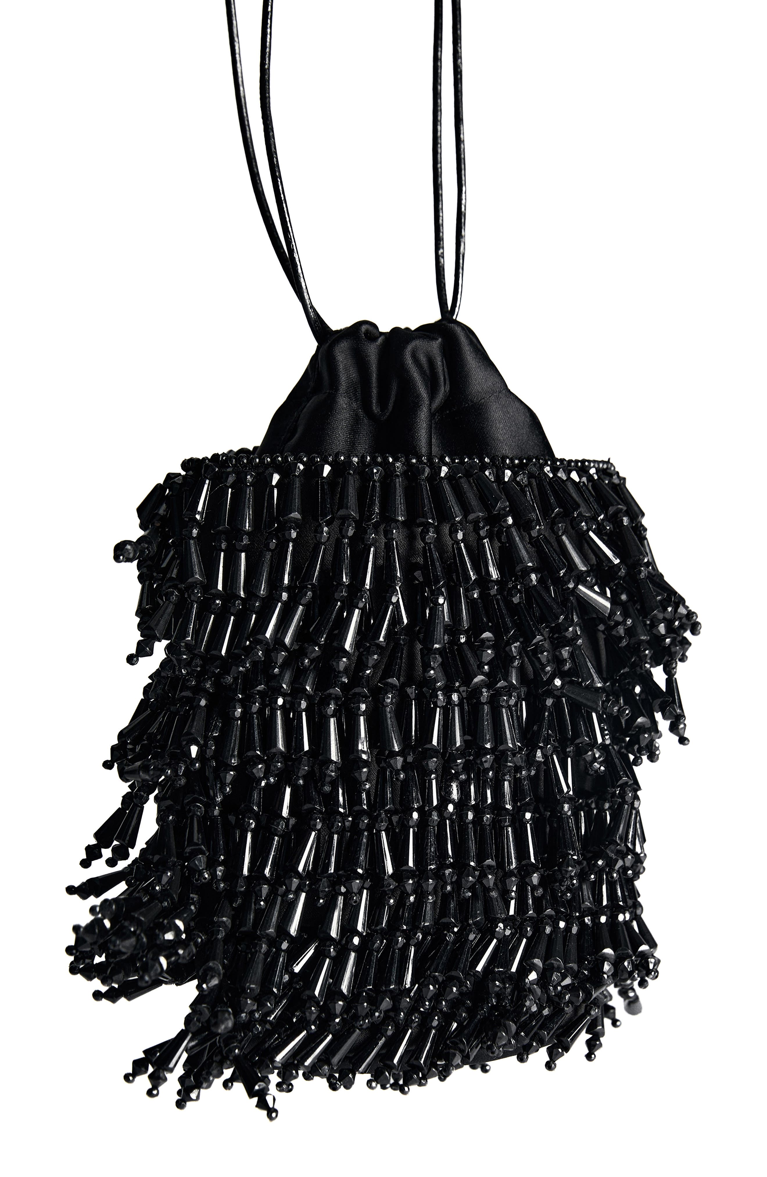 MANGO Beaded Drawstring Bucket Bag, Alternate, color, 
