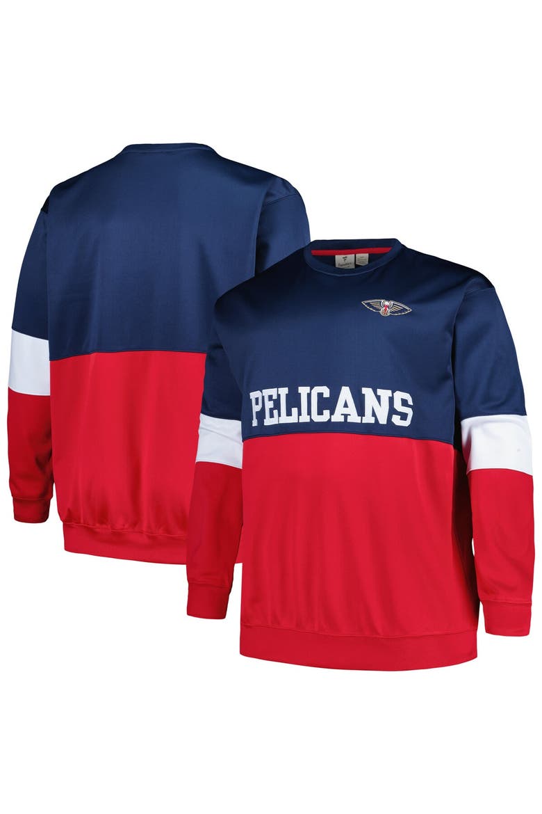 Men's Fanatics Branded Navy/Red New Orleans Pelicans Big & Tall Split Pullover Sweatshirt, Main, color, Navy