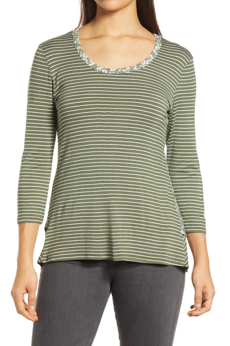 Leopard Stripe Peplum Top, Main, color, OLIVE/ IVORY