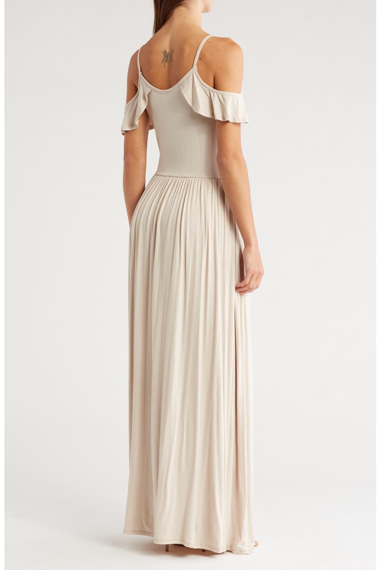 Ruffle Cold Shoulder Maxi Dress, Alternate, color, SAND