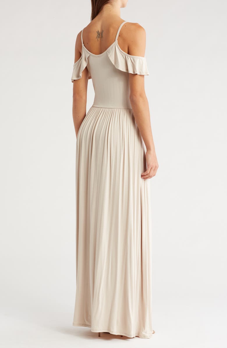 GO COUTURE Ruffle Cold Shoulder Maxi Dress, Alternate, color, Sand