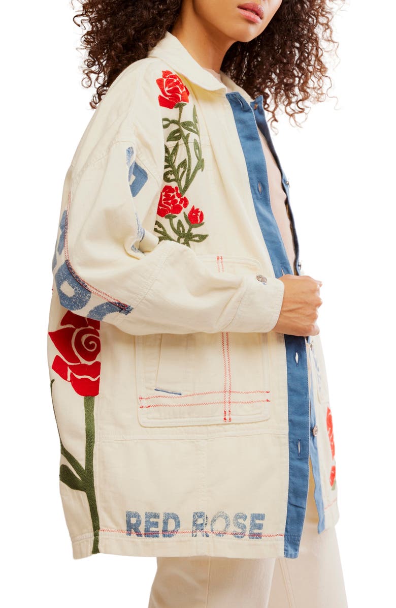 Free People Field of Roses Embroidered Denim Jacket, Alternate, color, 