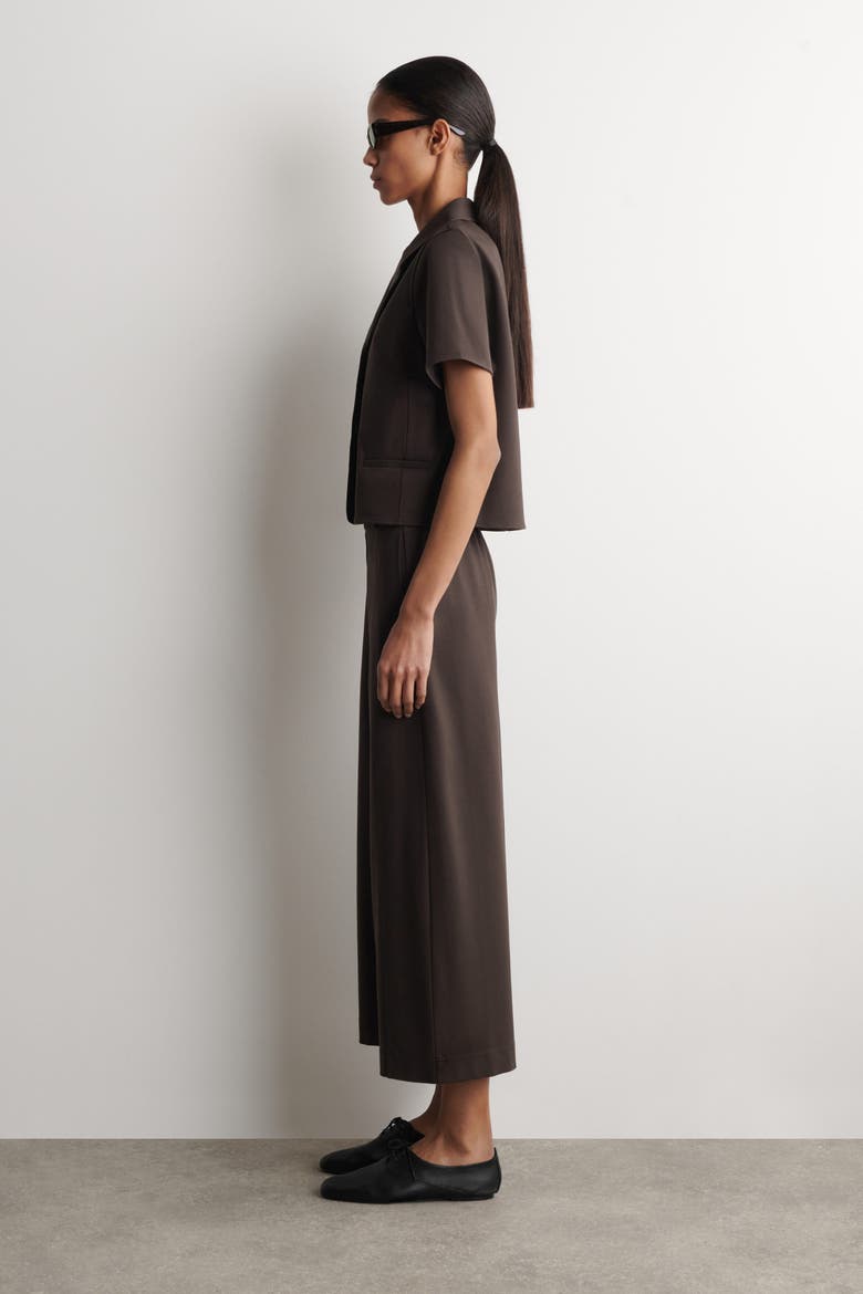 Twill-jersey Short-sleeve Blazer, Alternate, color, DARK BROWN