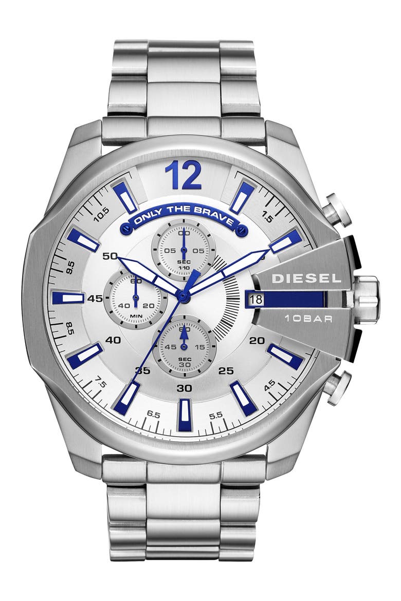 Mega Chief Chronograph Bracelet Watch, 51mm, Main, color, SILVER