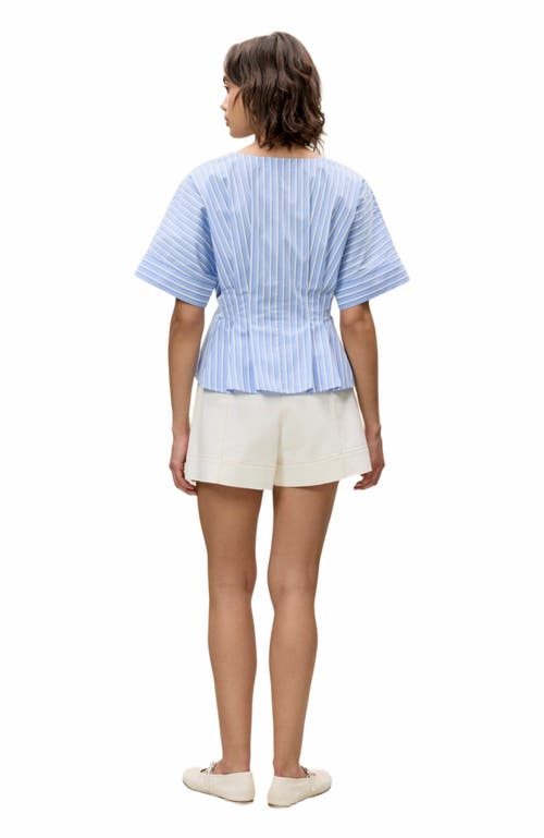 Rebecca Taylor Priya Poplin Top In Blue Stripe Combo