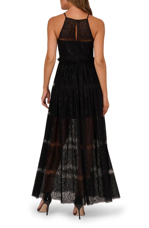 Adrianna Papell Mixed Lace A-line Gown In Black