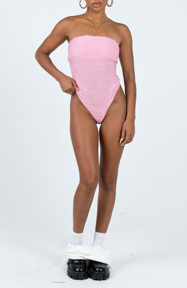 Princess Polly Makena Plissé Strapless Bodysuit, Alternate, color, 