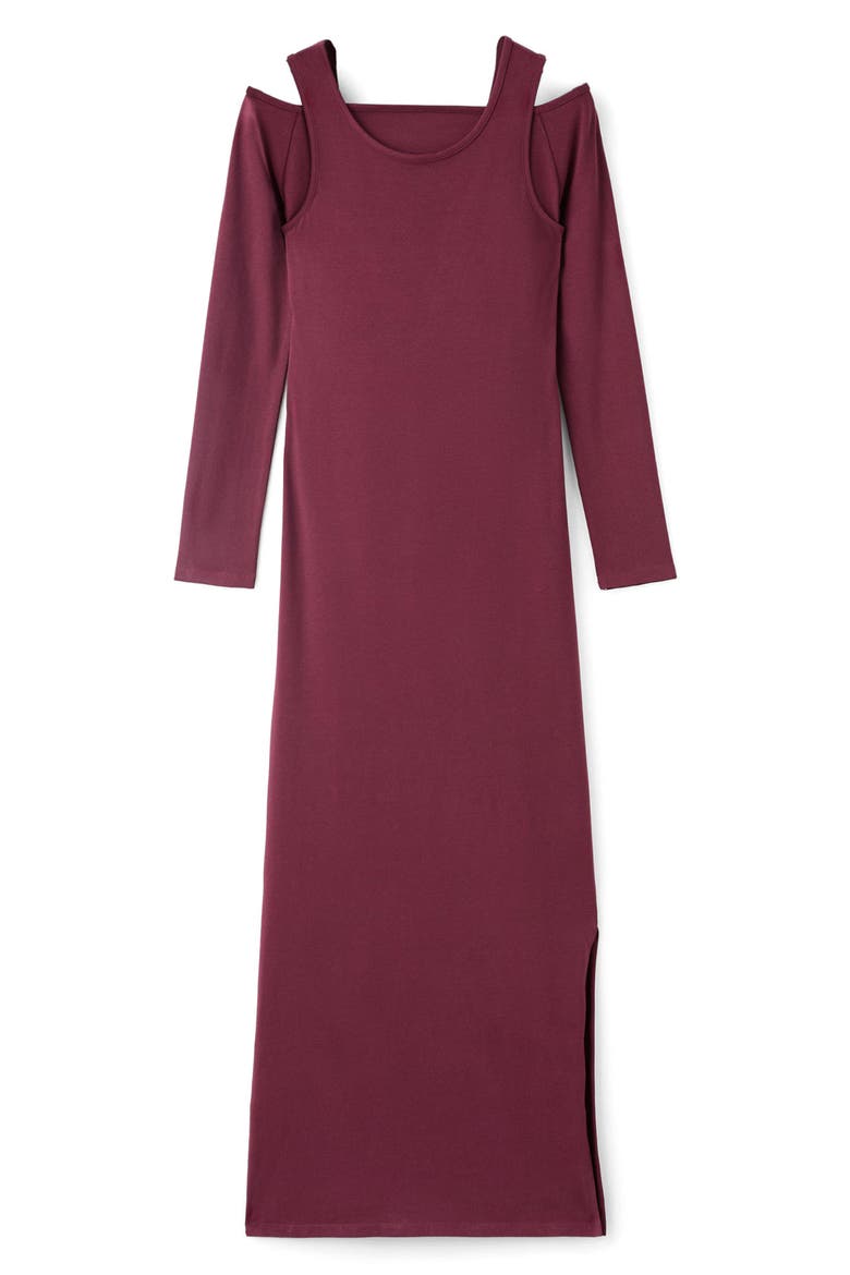 Cold Shoulder Stretch Cotton Knit Maxi Dress, Alternate, color, BURGUNDY