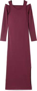 MANGO TEEN Cold Shoulder Stretch Cotton Knit Maxi Dress