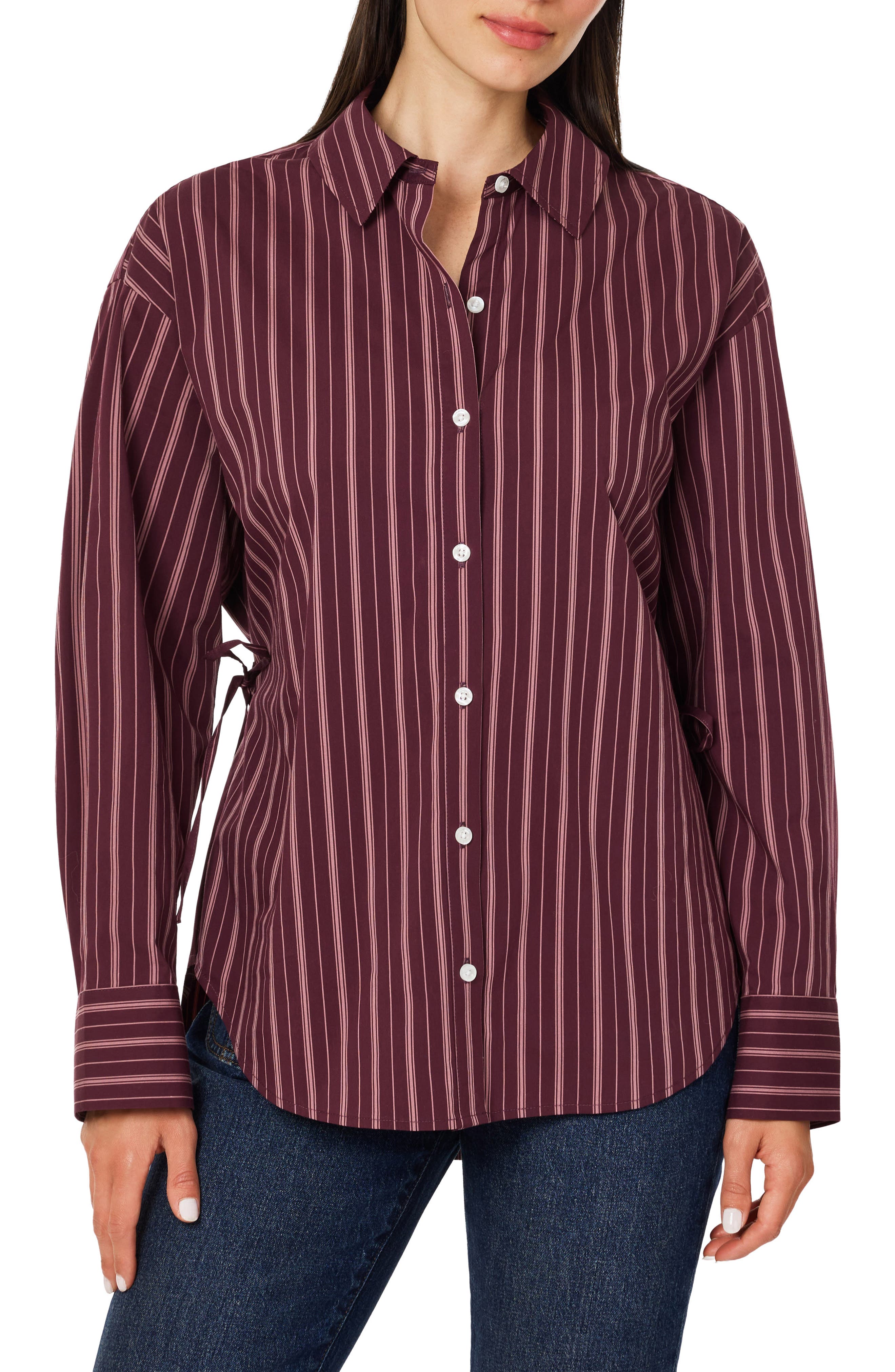 Striped Poplin Cinch Back Shirt
