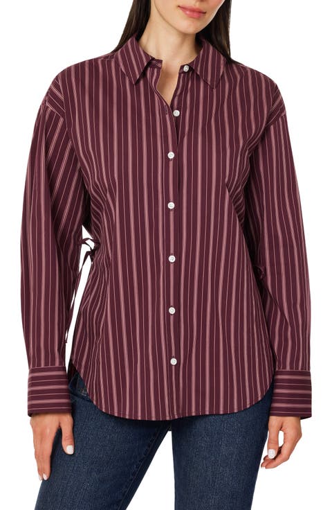 Striped Poplin Cinch Back Shirt