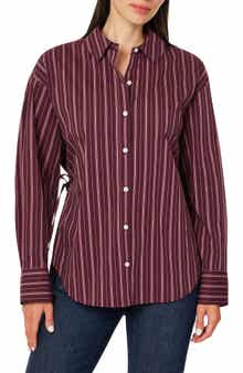 Striped Poplin Cinch Back Shirt