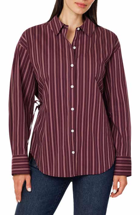 Striped Poplin Cinch Back Shirt
