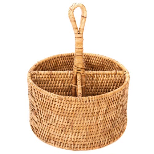 Artifacts Trading Company ™ Artifacts Rattan Round 4 Section Caddy/cutlery Holder In Brown