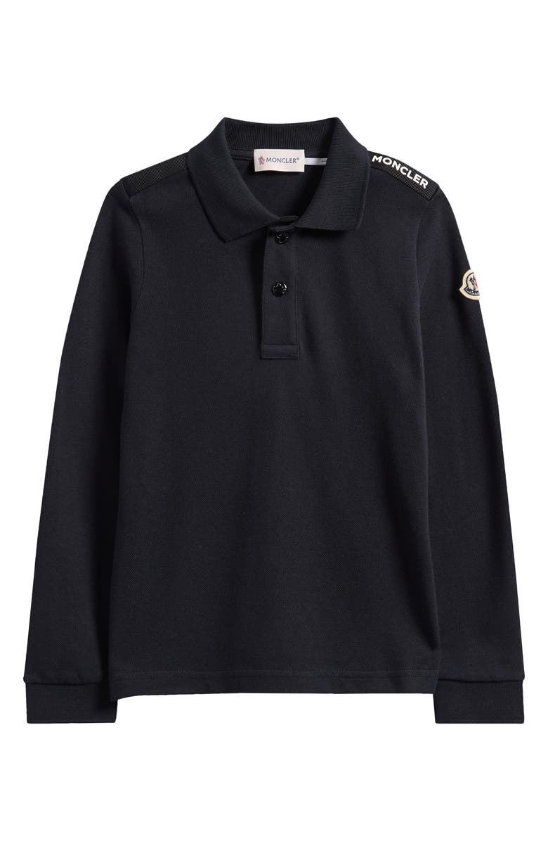 Moncler Kids' Logo Tape Polo, Main, color, Black