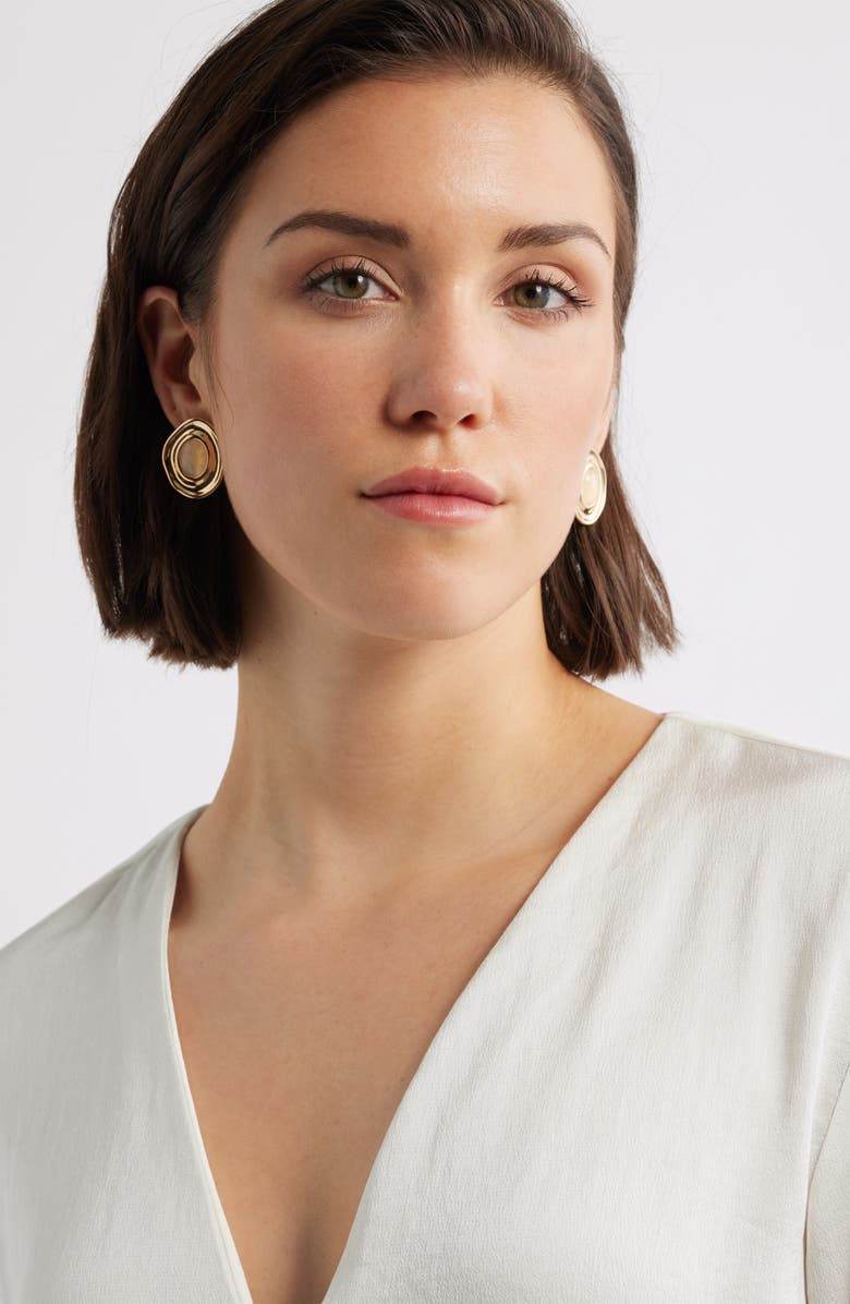 Nordstrom Oval Frame Stud Earrings, Alternate, color, Ivory- Gold