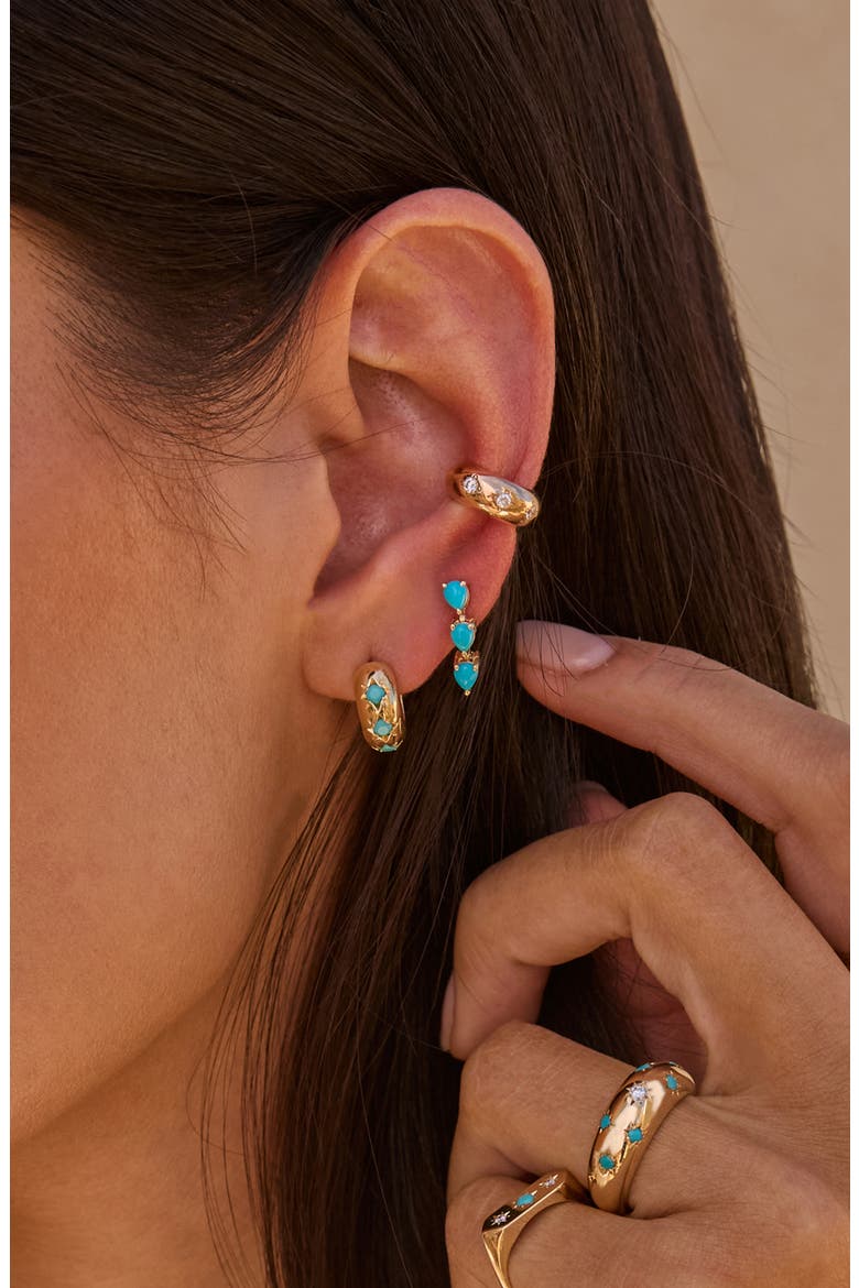14K Gold Turquoise Huggie Hoop Earrings, Alternate, color, 14K YELLOW GOLD / TURQUOISE