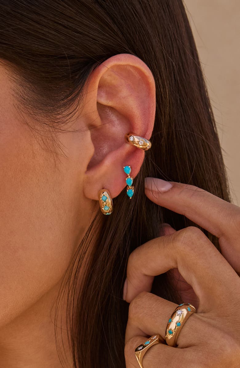 Zoë Chicco 14K Gold Turquoise Huggie Hoop Earrings, Alternate, color, 14K Yellow Gold / Turquoise