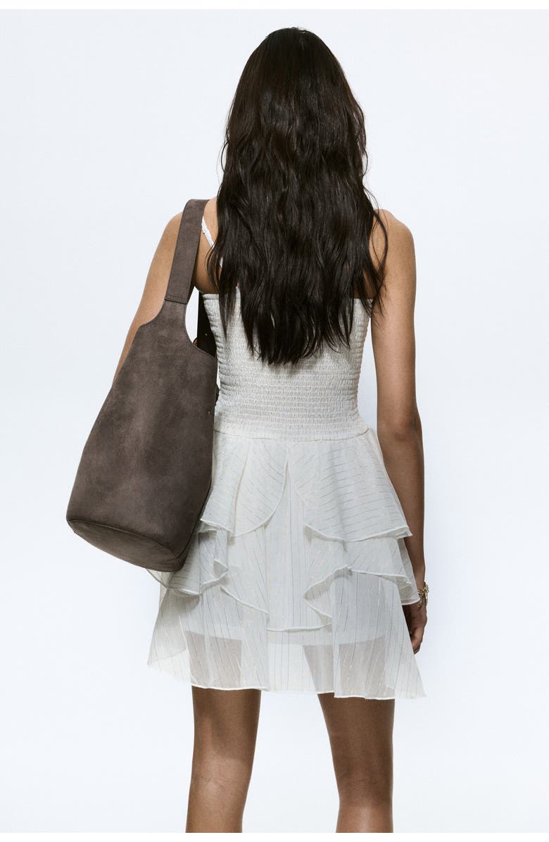 H&M Smocked Strappy Dress, Alternate, color, White/Gold-Colored