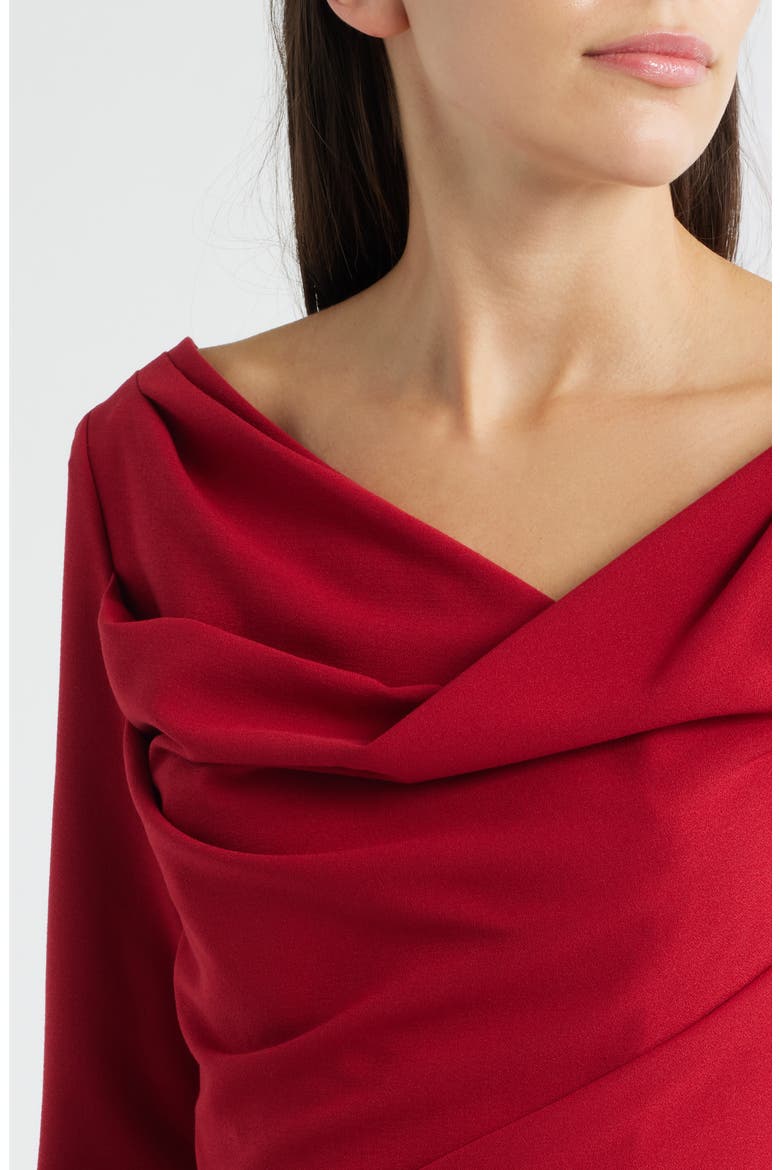 Asymmetric Neck Long Sleeve Minidress, Alternate, color, RUBY